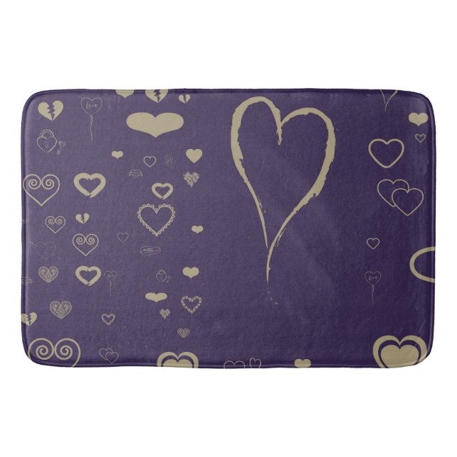 Cute Heart Modern Dark Purple Pattern Bath Mat (Front)