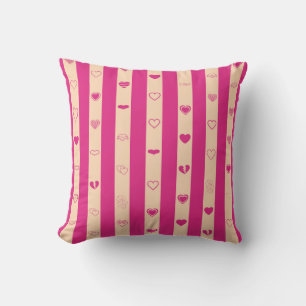 Cute Heart Modern Hot Pink Stripe Throw Pillow