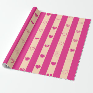 Cute Heart Modern Hot Pink Stripe Wrapping Paper