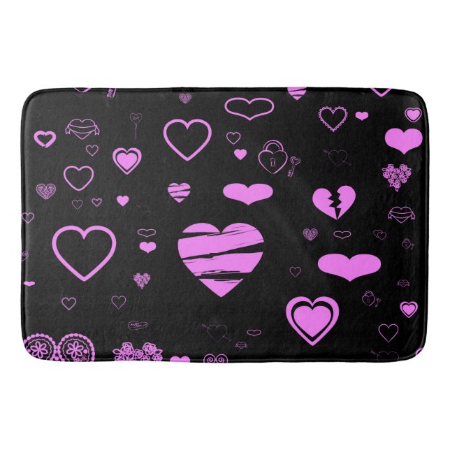 Cute Heart Modern Orchid Pattern Bath Mat (Front)