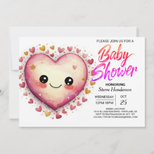 Cute Heart Modern Pink Hearts Baby Shower Invitation