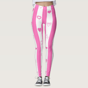 Cute Heart Modern Pink Stripe Leggings