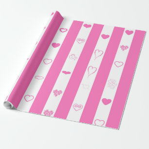 Cute Heart Modern Pink Stripe Wrapping Paper