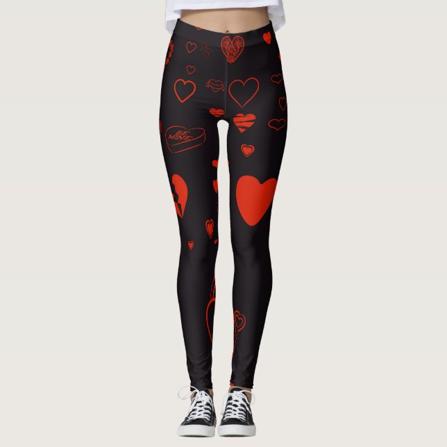 Cute Heart Modern Red Leggings (Front)