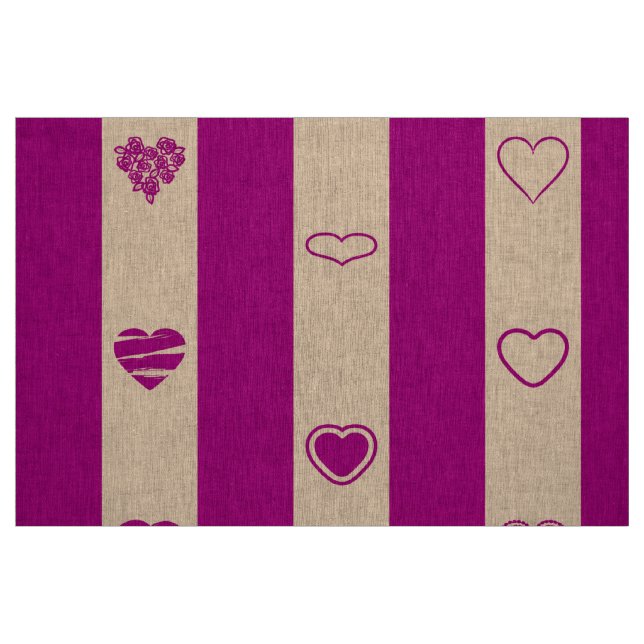 Cute Heart Modern Royal Fuchsia Stripe Fabric (Fat Quarter)
