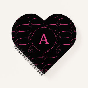 Cute Heart Monogram Black Magenta Notebook
