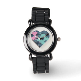 Cute Heart Notebook silverglitter Blue PinkMODERN Watch