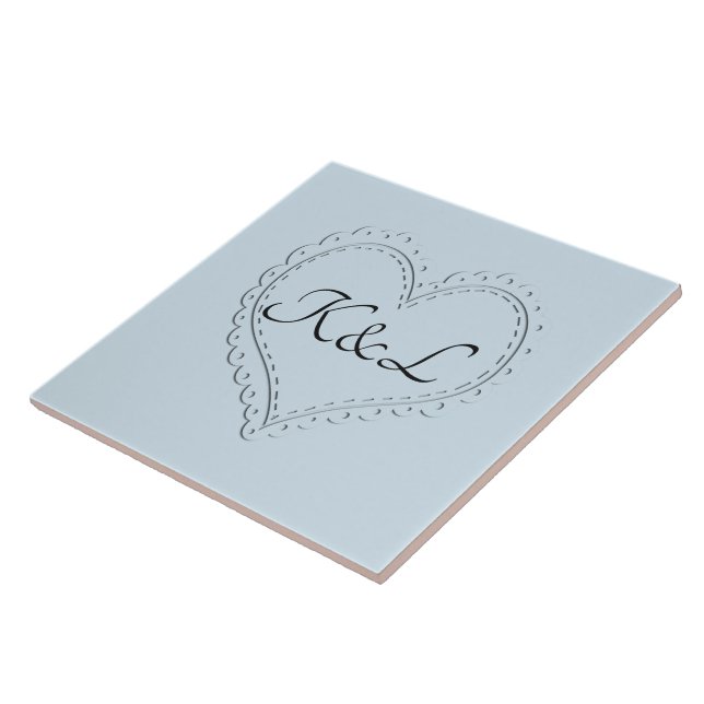 Cute Heart on Blue Add Initials Tile (Side)