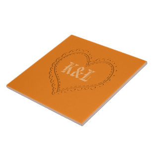 Cute Heart on Orange Add Initials Tile