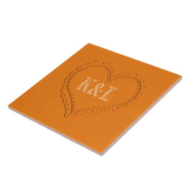Cute Heart on Orange Add Initials Tile (Side)