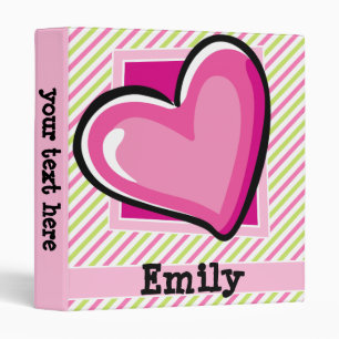 Cute Heart on Pink & Lime Green Stripes Binder