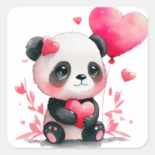 Cute Heart Panda Bear Valentine Square Sticker