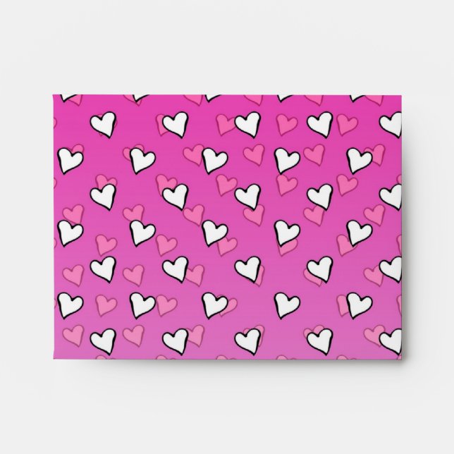 Cute Heart Pattern in Shades of Pink and White Envelopes (Front)