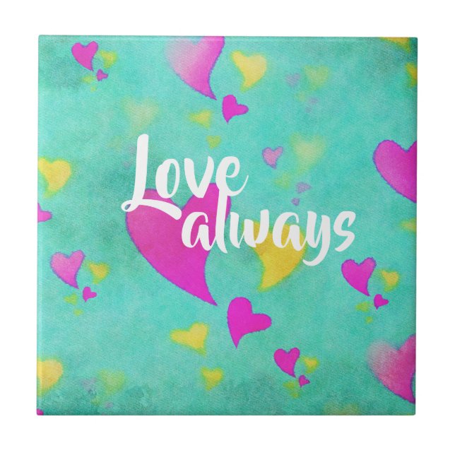 Cute Heart Pattern Love Always Valentine Tile (Front)