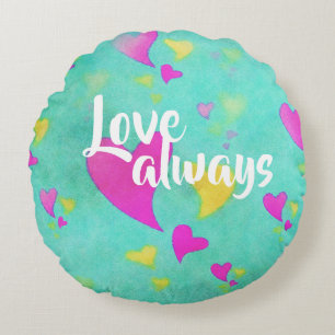 Cute Heart Pattern Love Always Your Name Valentine Round Pillow