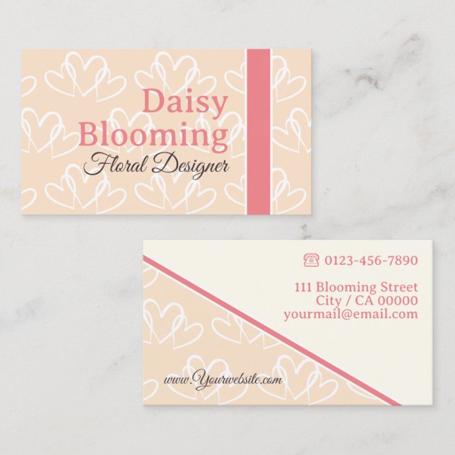 Cute Heart Pattern Pastel Baby Pink Florist Business Card (Front/Back)