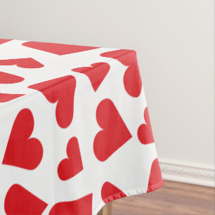 Cute Heart Pattern Red White Tablecloth