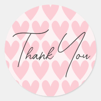 Cute Heart Pattern Shades of Pink Thank You Classic Round Sticker