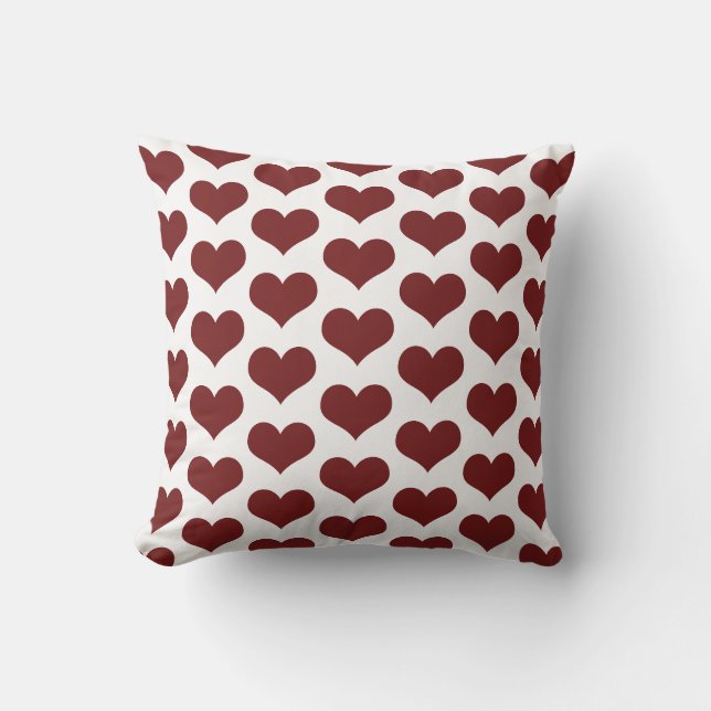 Cute Heart Patterns Valentine's Burgundy Red White Outdoor Pillow (Front)