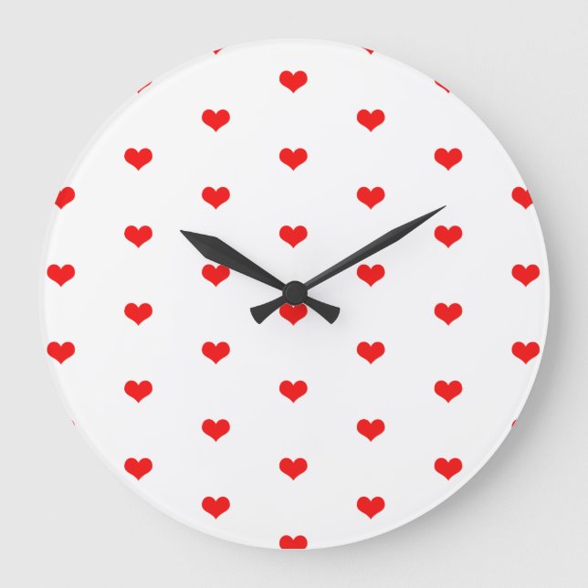 Cute Heart Patterns Valentine's Gift Red White Large Clock (Front)