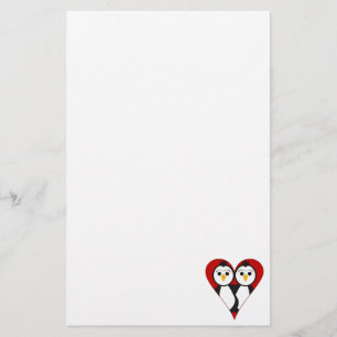 Cute Heart Penguins Stationery