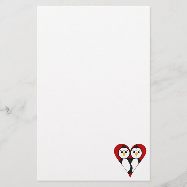 Cute Heart Penguins Stationery (Front)