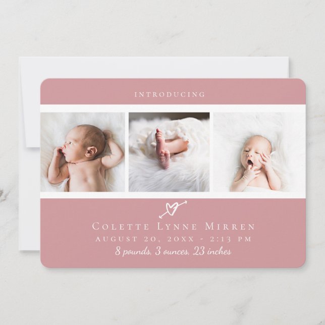 Cute Heart Photo Collage Birth Announcement (Front)