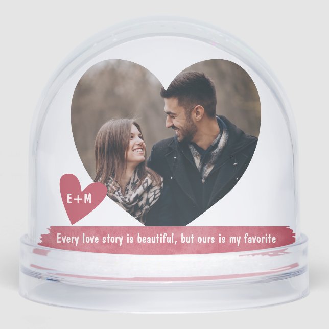 Cute Heart Photo Love Valentine's Day Couple  Snowglobe (Front)