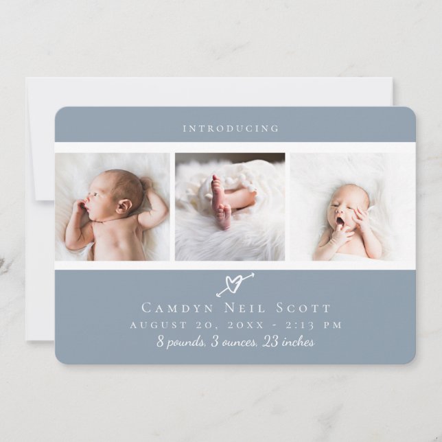 Cute Heart Photo Strip Birth Announcement (Front)