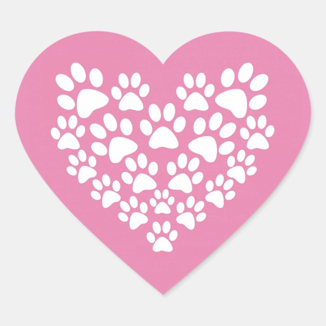 Cute Heart Pink Paw Print Heart Sticker (Front)