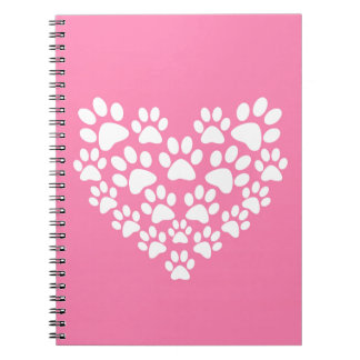 Cute Heart Pink Paw Print Notebook