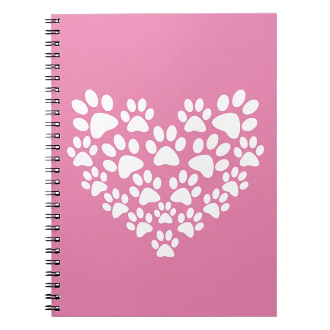 Cute Heart Pink Paw Print Notebook (Front)