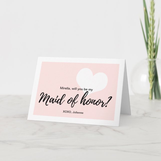 Cute Heart Pink "Will you be my maid of honour" Invitation (Front)