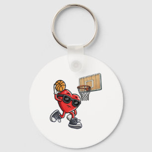 Cute Heart Playing Basketball Valentines Day Baske Keychain