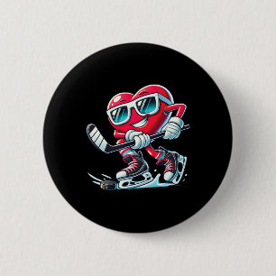 Cute Heart Playing Ice Hockey Valentine's Day Men  2 Inch Round Button