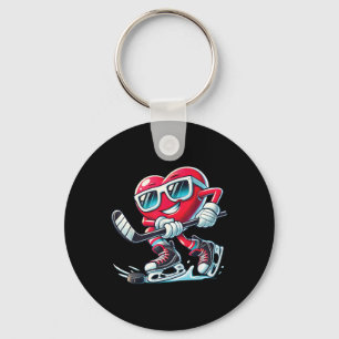 Cute Heart Playing Ice Hockey Valentines Day Men W Keychain