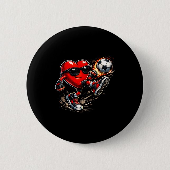 Cute Heart Playing Soccer Valentines Day Soccer Bo 2 Inch Round Button (Front)