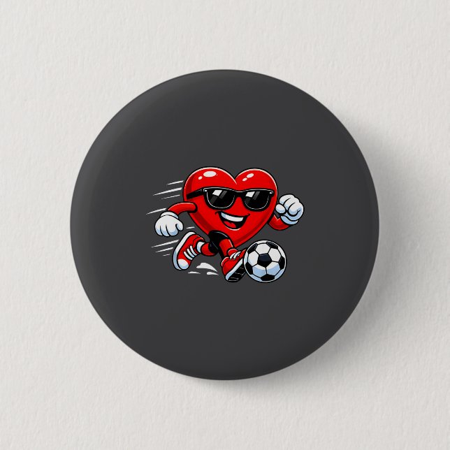 Cute Heart Playing Soccer Valentines Day Soccer Bo 2 Inch Round Button (Front)