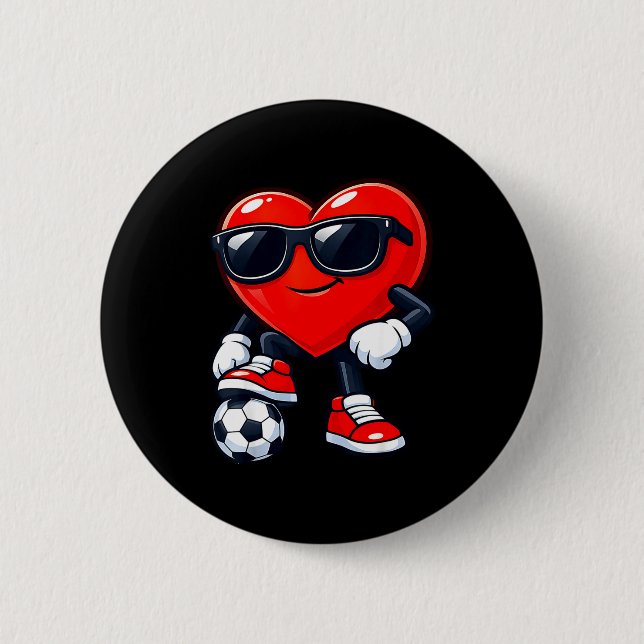 Cute Heart Playing Soccer Valentines Day Soccer Bo 2 Inch Round Button (Front)
