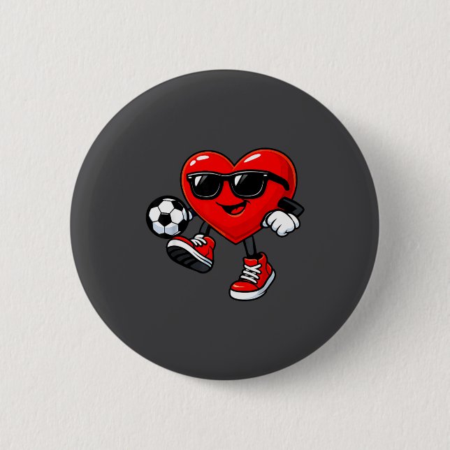 Cute Heart Playing Soccer Valentines Day Soccer Bo 2 Inch Round Button (Front)