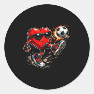 Cute Heart Playing Soccer Valentines Day Soccer Bo Classic Round Sticker