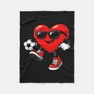 Cute Heart Playing Soccer Valentines Day Soccer Bo Fleece Blanket