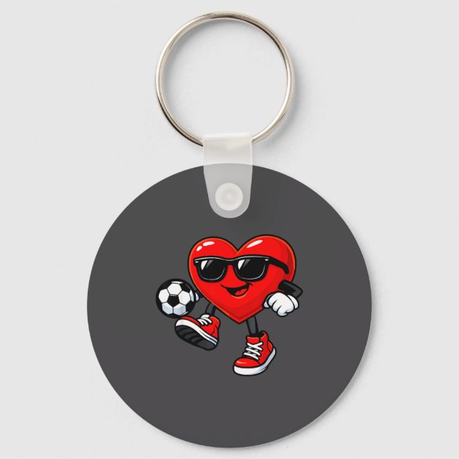 Cute Heart Playing Soccer Valentines Day Soccer Bo Keychain (Front)