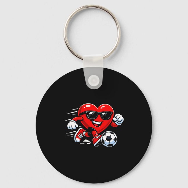 Cute Heart Playing Soccer Valentines Day Soccer Bo Keychain (Front)