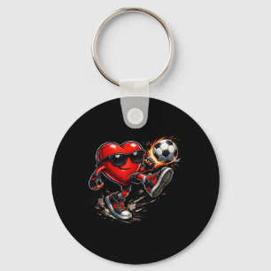 Cute Heart Playing Soccer Valentines Day Soccer Bo Keychain