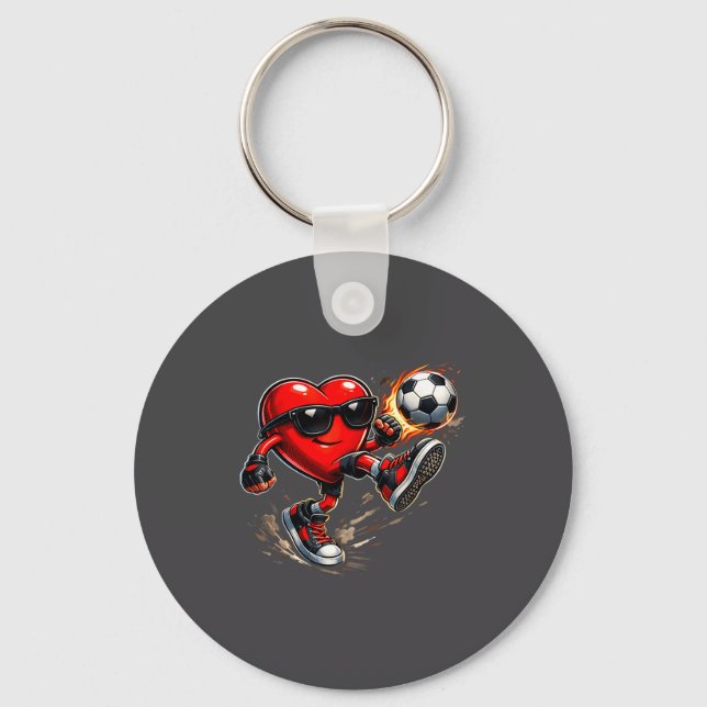 Cute Heart Playing Soccer Valentines Day Soccer Bo Keychain (Front)