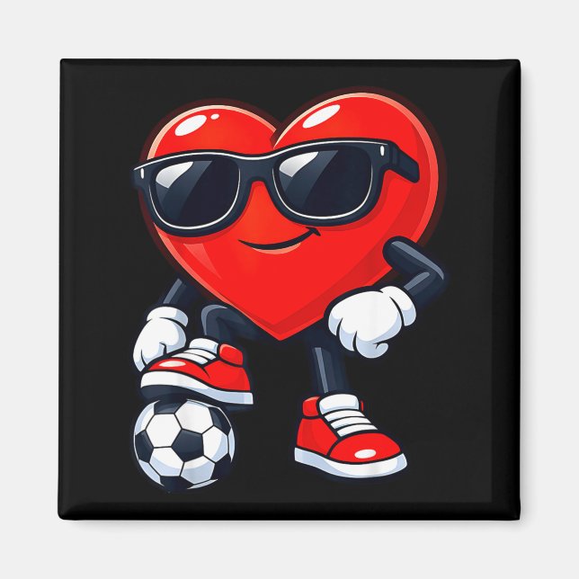 Cute Heart Playing Soccer Valentines Day Soccer Bo Magnet (Front)