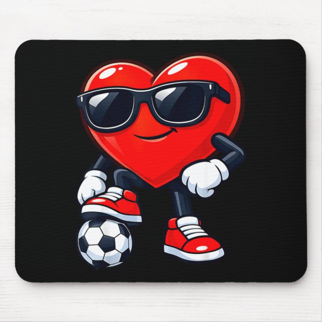 Cute Heart Playing Soccer Valentines Day Soccer Bo Mouse Pad (Front)
