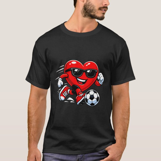Cute Heart Playing Soccer Valentines Day Soccer Bo T-Shirt (Front)