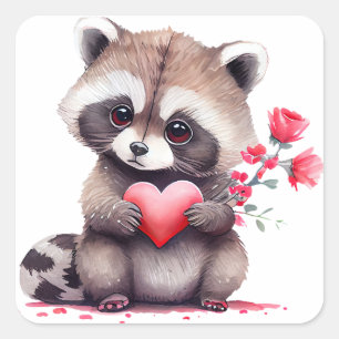 Cute Heart Raccoon Valentine Square Sticker